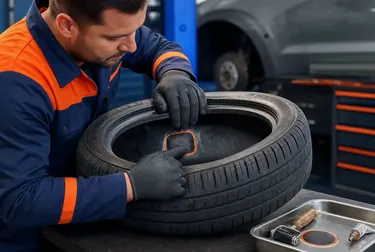 Especialista realizando conserto de pneus em Lavras.