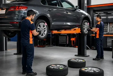 Profissional realizando rodízio de pneus em Lavras.