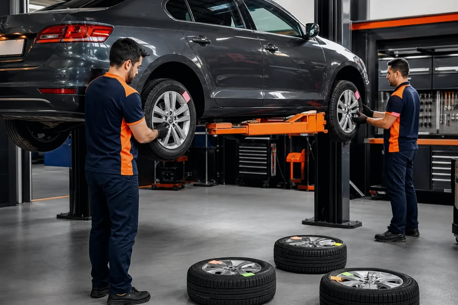 Profissional realizando rodízio de pneus em Lavras.