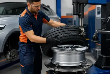 Profissional trocando pneus de carro em Lavras.
